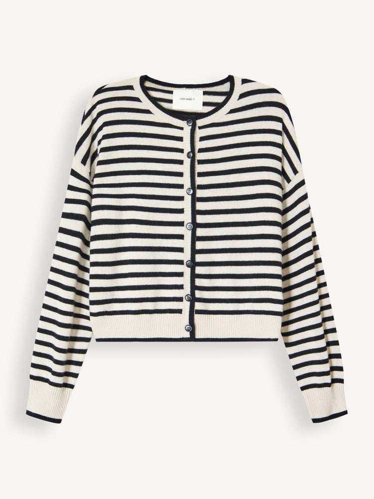 Lisa Yang | Marit Cardigan Oyster/Black Stripes