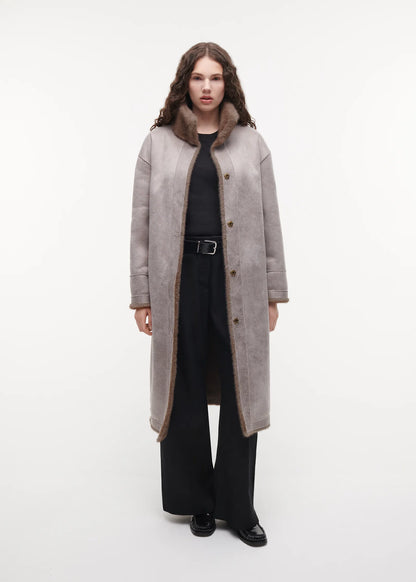 Studio AR | Freja Coat Faux Mink Pebble