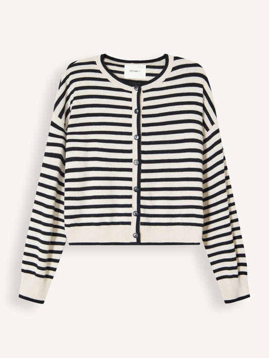 Lisa Yang | Marit Cardigan Oyster/Black Stripes