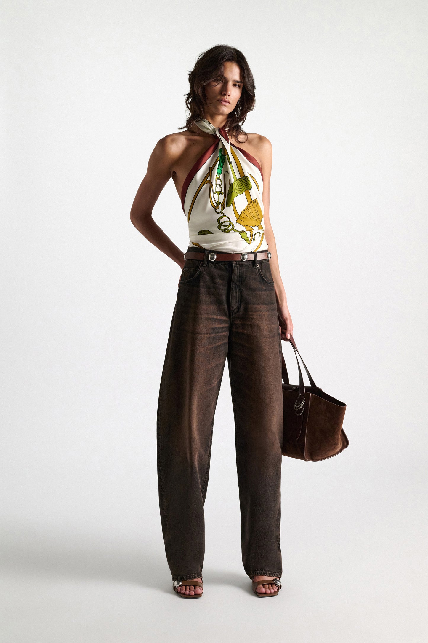 Dorothee Schumacher | Cosmic Funghi Scarf Top Brown Ribbon Scarf