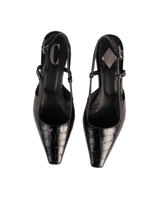Cara Rosa | Anguilla Slingbacks Embossed Leather Black