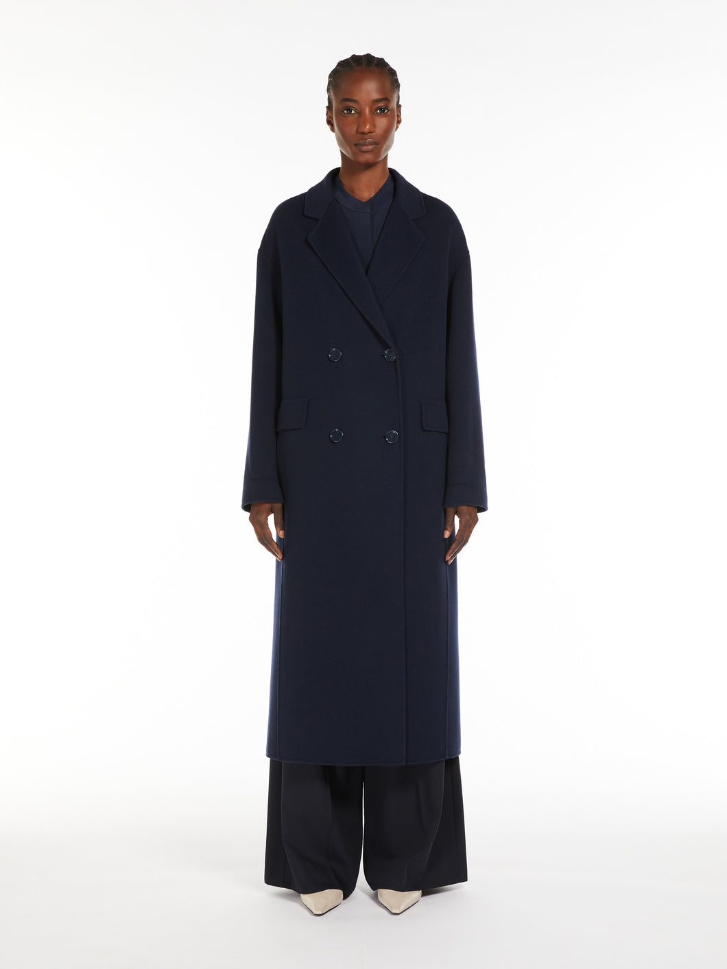 'S MaxMara Long Double Breasted Coat Navy