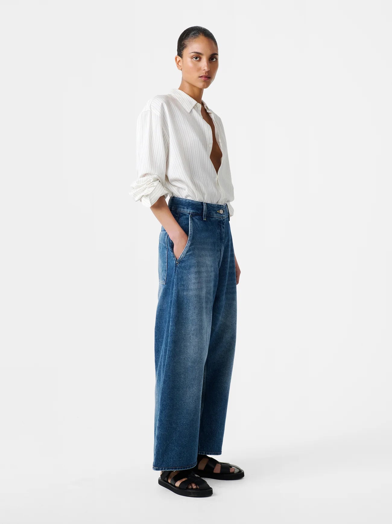 Studio Nicholson | Chalco Denim Wide Crop Pants Worn Wash Indigo