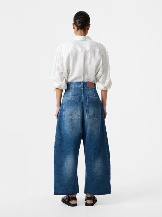 Studio Nicholson | Chalco Denim Wide Crop Pants Worn Wash Indigo