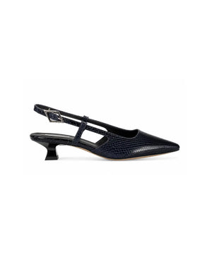 Cara Rosa Laura Slingbacks Python Embossed Leather blue Jeans kitten heel mules