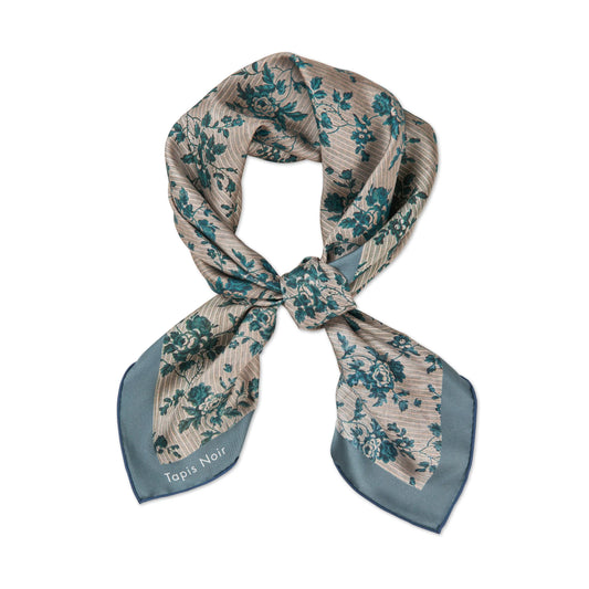 Tapis Noir | Classical Blue Flower Stripe Scarf Blue