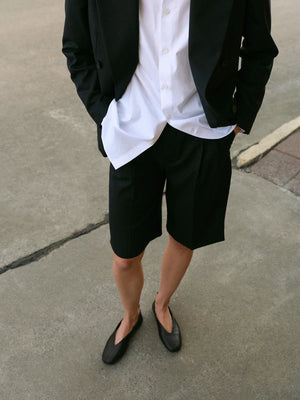 Herman Pleated Shorts Linnen Black