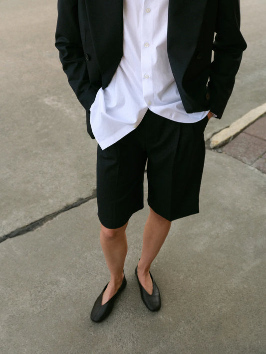 Herman Pleated Shorts Linnen Black