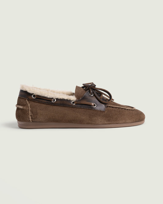 Posa | Boat Loafer Brushed Fur Suede Leather Coffee/Dark Brown