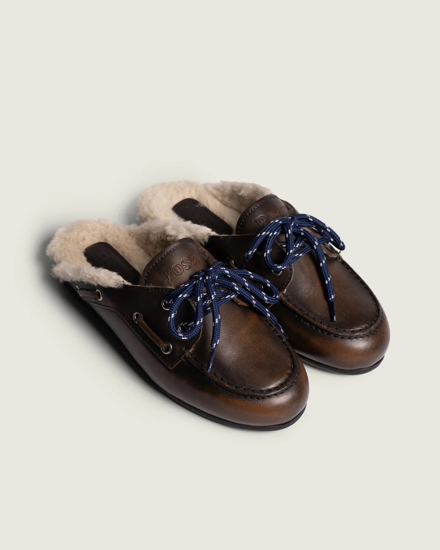 Posa | Boat Loafer Mule Fur - Brushed Leather Coffee