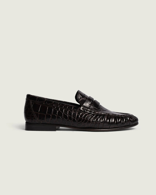 Posa | Penny Loafer Wrinkle Croco Burgundy
