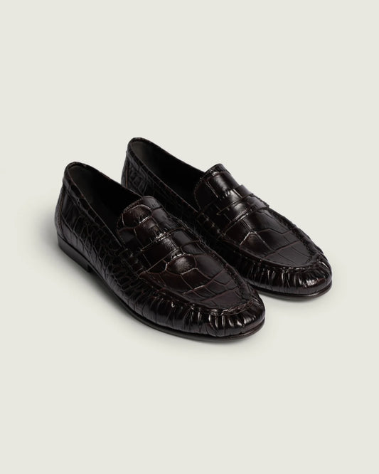 Posa | Penny Loafer Wrinkle Croco Burgundy