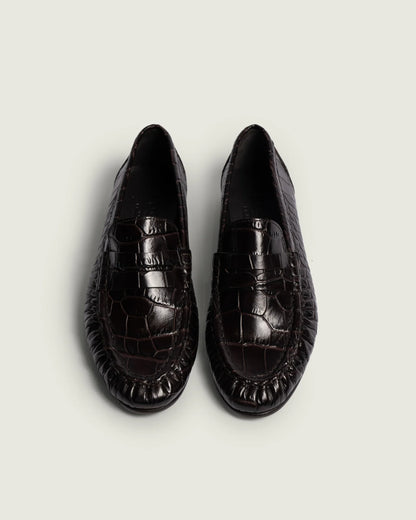 Posa | Penny Loafer Wrinkle Croco Burgundy